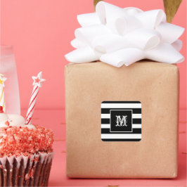 Adesivo Quadrado Monograma Inicial Chique Elegante Legal Preto e Br