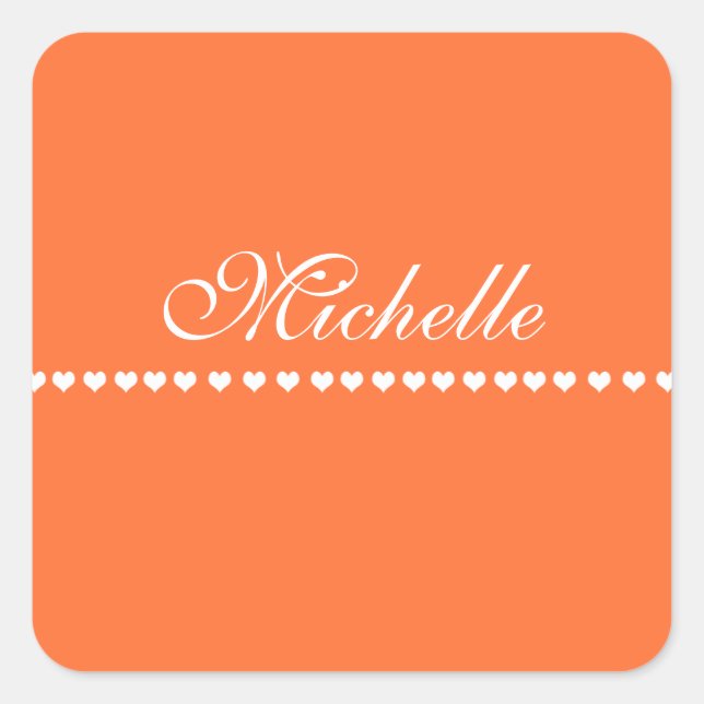 Adesivo Quadrado Monograma Laranja Elegante (Frente)