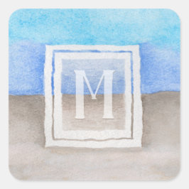 Adesivo Quadrado Monograma, mar e areia, azul e torre