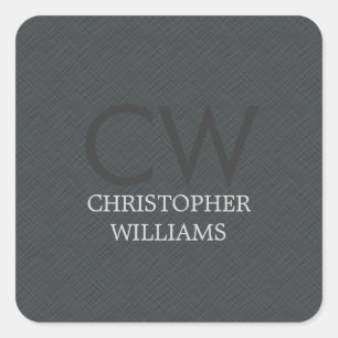 Adesivo Quadrado Monograma masculino elegante moderno do cinza da