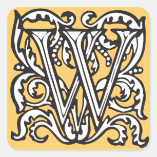 Adesivo Quadrado Monograma medieval elegante de W da letra