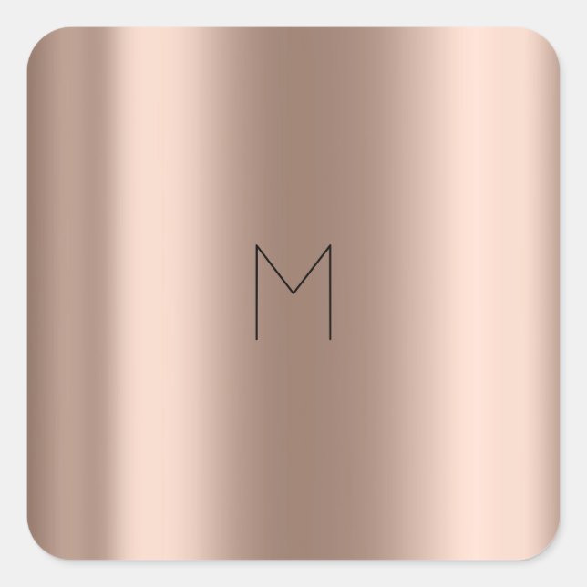 Adesivo Quadrado Monograma Mínimo de Nome Dourado Blush Metal Rosa  (Frente)