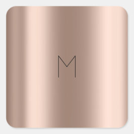 Adesivo Quadrado Monograma Mínimo de Nome Dourado Blush Metal Rosa 