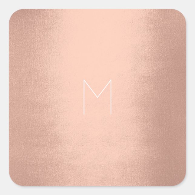 Adesivo Quadrado Monograma Mínimo de Pó Branco Dourado Rosa Rosa Ro (Frente)