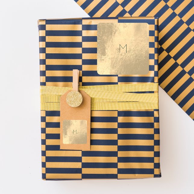 Adesivo Quadrado Monograma Mínimo de Pó Leve Dourada Blush Metal (Criador carregado)