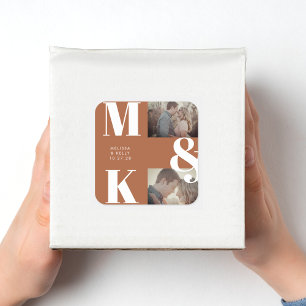 Adesivo Quadrado Monograma Mínimo Moderno - Foto Laranja Queimada