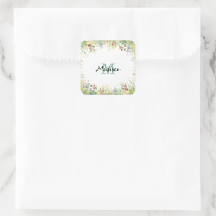 Adesivo Quadrado Monograma Moderno Colorido de Flor de Flor Silvest