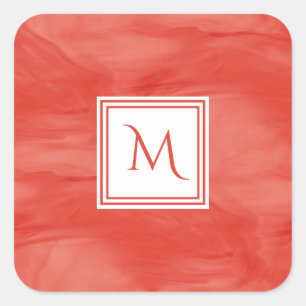 Adesivo Quadrado Monograma Moderno de Marble Sutil Vermelho