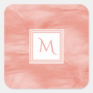 Adesivo Quadrado Monograma moderno de mármore subtil cor-de-rosa