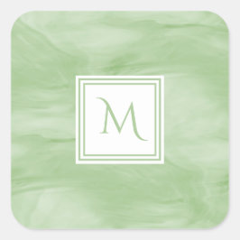 Adesivo Quadrado Monograma Moderno de Mármore Verde Simples e Verde