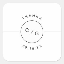 Adesivo Quadrado Monograma moderno minimalista de casamento preto e