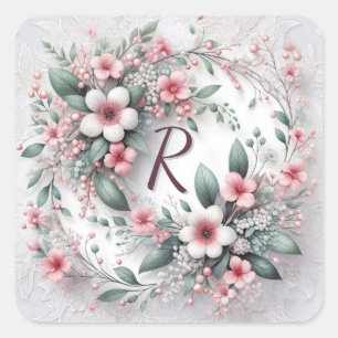 Adesivo Quadrado Monograma Na Verruagem Floral De Casamento Elegant