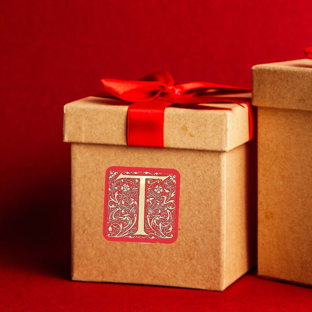 Adesivo Quadrado Monograma ornamental antigo - T maiúsculo (Criador carregado)