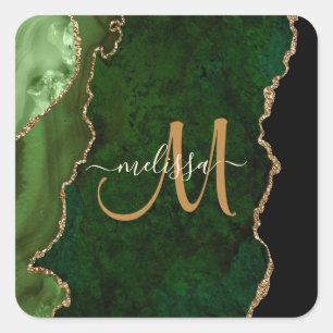 Adesivo Quadrado Monograma Personalizado de Agitação Lítida Dourada
