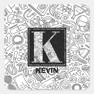 Adesivo Quadrado Monograma Personalizado de Ciência - Letra K