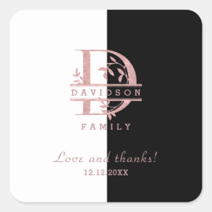 Adesivo Quadrado Monograma Personalizado de Divisão Dourada Moderna