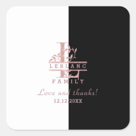 Adesivo Quadrado Monograma Personalizado de Divisão Dourada Moderna