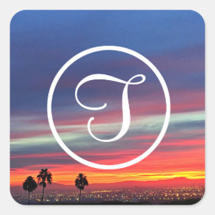 Adesivo Quadrado Monograma personalizado de fotos com nuvens azuis