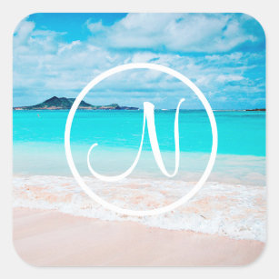 Adesivo Quadrado Monograma personalizado de fotos da praia do Havaí
