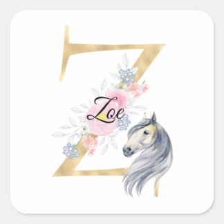 Adesivo Quadrado Monograma personalizado de nome Z com cavalo