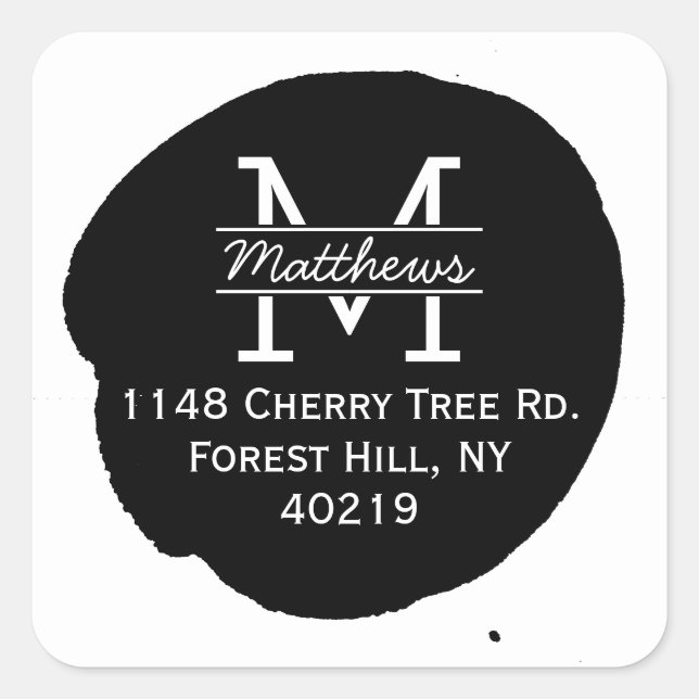 Adesivo Quadrado Monograma Personalizado do Na moda Ink Splatter (Frente)