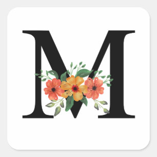 Adesivo Quadrado Monograma Personalizado Floral