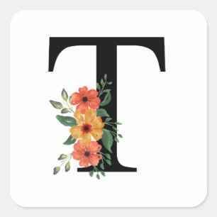 Adesivo Quadrado Monograma Personalizado Floral