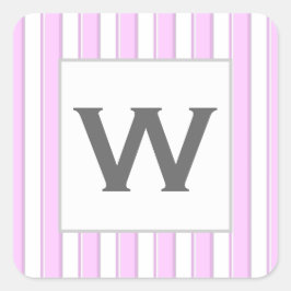 Adesivo Quadrado Monograma Personalizado Listras Rosa em Branco