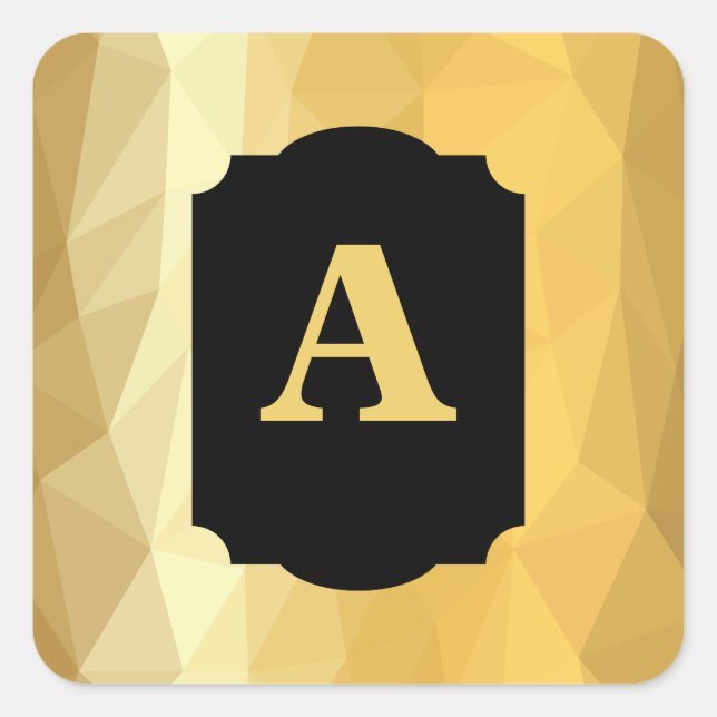 Adesivo Quadrado Monograma personalizado preto metálico ouro (Frente)