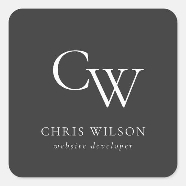 Adesivo Quadrado Monograma preto e branco simples mínimo inicial (Frente)