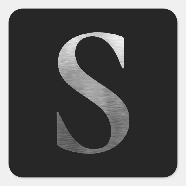 Adesivo Quadrado Monograma S preto de prata metálica escovada (Frente)