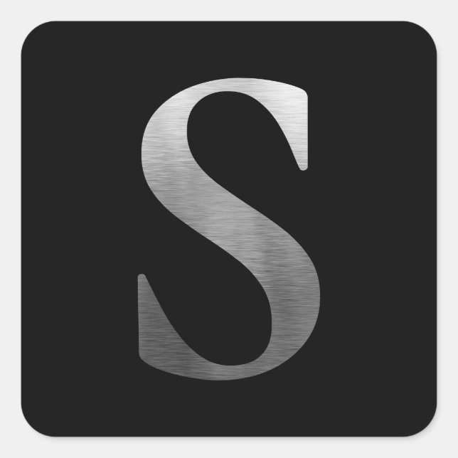Adesivo Quadrado Monograma S Preto Prata Metalizado Escovado (Frente)