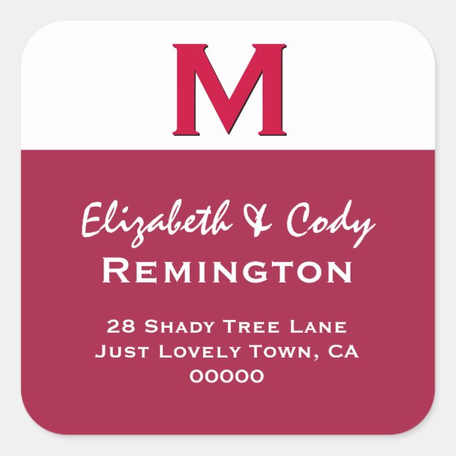 Adesivo Quadrado Monograma Simples RED M ou Qualquer V10 Inicial (Frente)