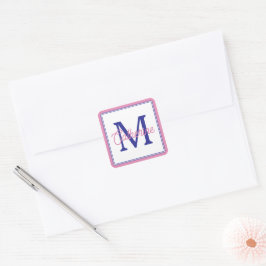 Adesivo Quadrado Monograma Simples Rosa e Azul Marinho Préppy