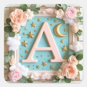 Adesivo Quadrado 🌙 Monograma Sonhador Um Design de Berçário 🌙