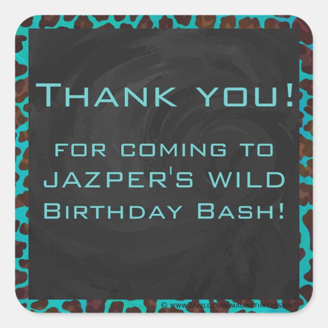 Adesivo Quadrado Monograma Teal e Brown Leopardo (Frente)