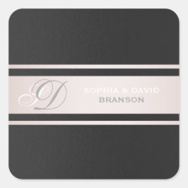 Adesivo Quadrado Monograma texturizado preto com tiras rosadas Eleg