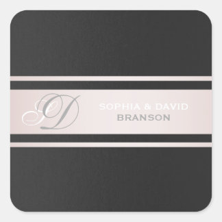 Adesivo Quadrado Monograma texturizado preto com tiras rosadas Eleg