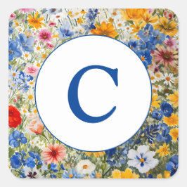 Adesivo Quadrado Monograma Verão Flores Selvagens Aquarela