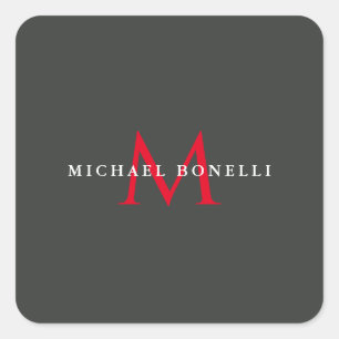 Adesivo Quadrado Monograma Vermelho Negro Moderno Monograma Minimal