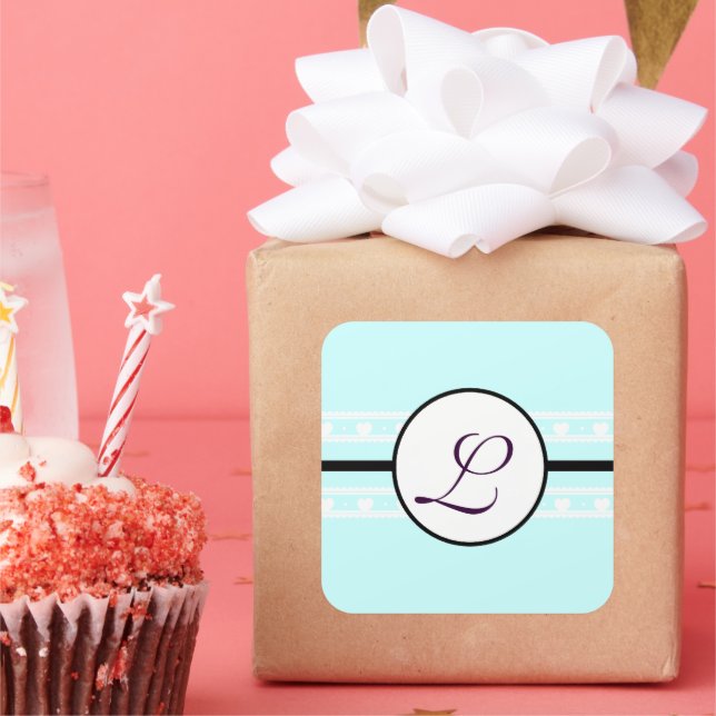 Adesivo Quadrado Monograma Wede Brite Aqua Blue Borders (Festa)