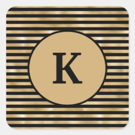 Adesivo Quadrado Monogramado Preto e Dourado Listrado Moderno Chic
