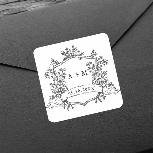 Adesivo Quadrado Monogramas Clássicos Pretos e Brancos Florais