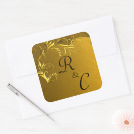 Adesivo Quadrado Monogramas de Casamento de Elegância ouro