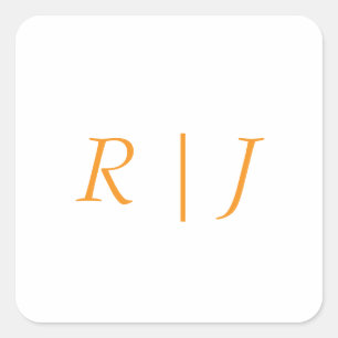 Adesivo Quadrado Monogramas Laranja Abóbora Outono Casamento de Out