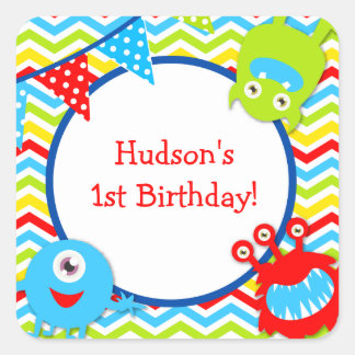 Adesivo Quadrado Monster Birthday Favor Stickers