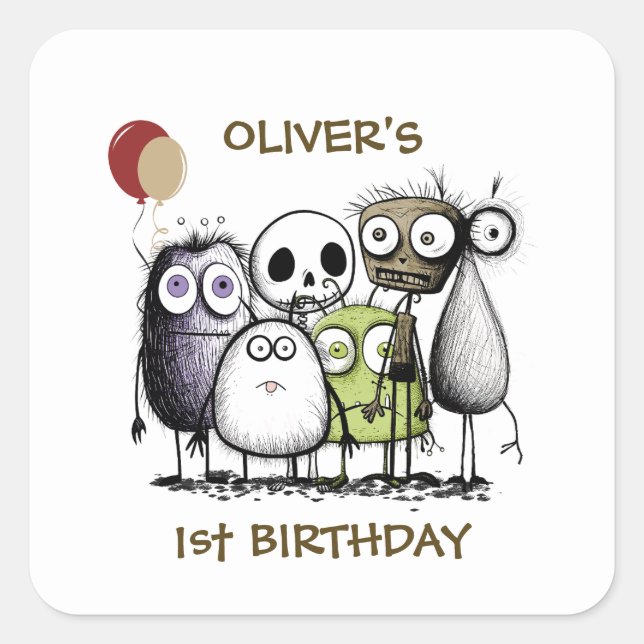 Adesivo Quadrado Monster Party Kids Invitation Envelope Seal (Frente)