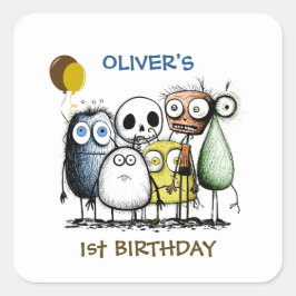 Adesivo Quadrado Monster Party Kids Invitation Envelope Seal