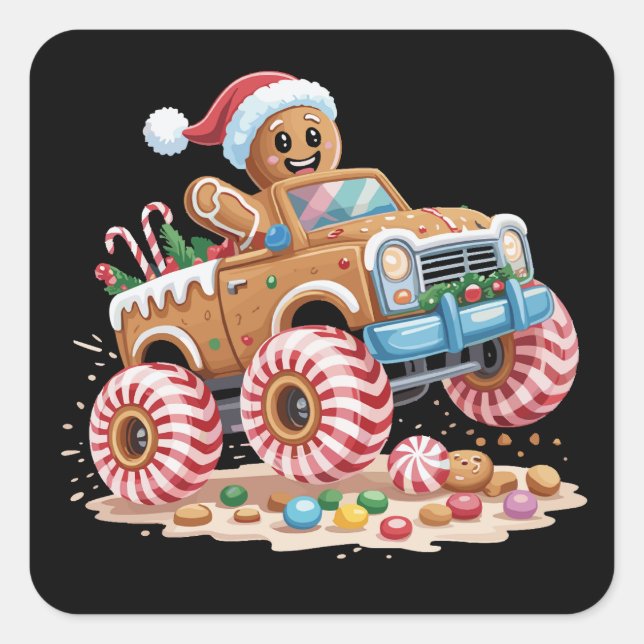 Adesivo Quadrado Monster Truck Gingercake Man Christmas (Frente)