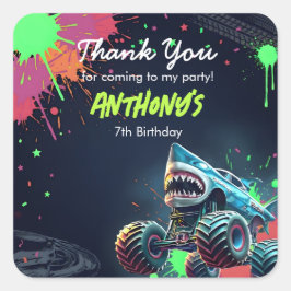 Adesivo Quadrado Monster Truck Shark Birthday Napkins